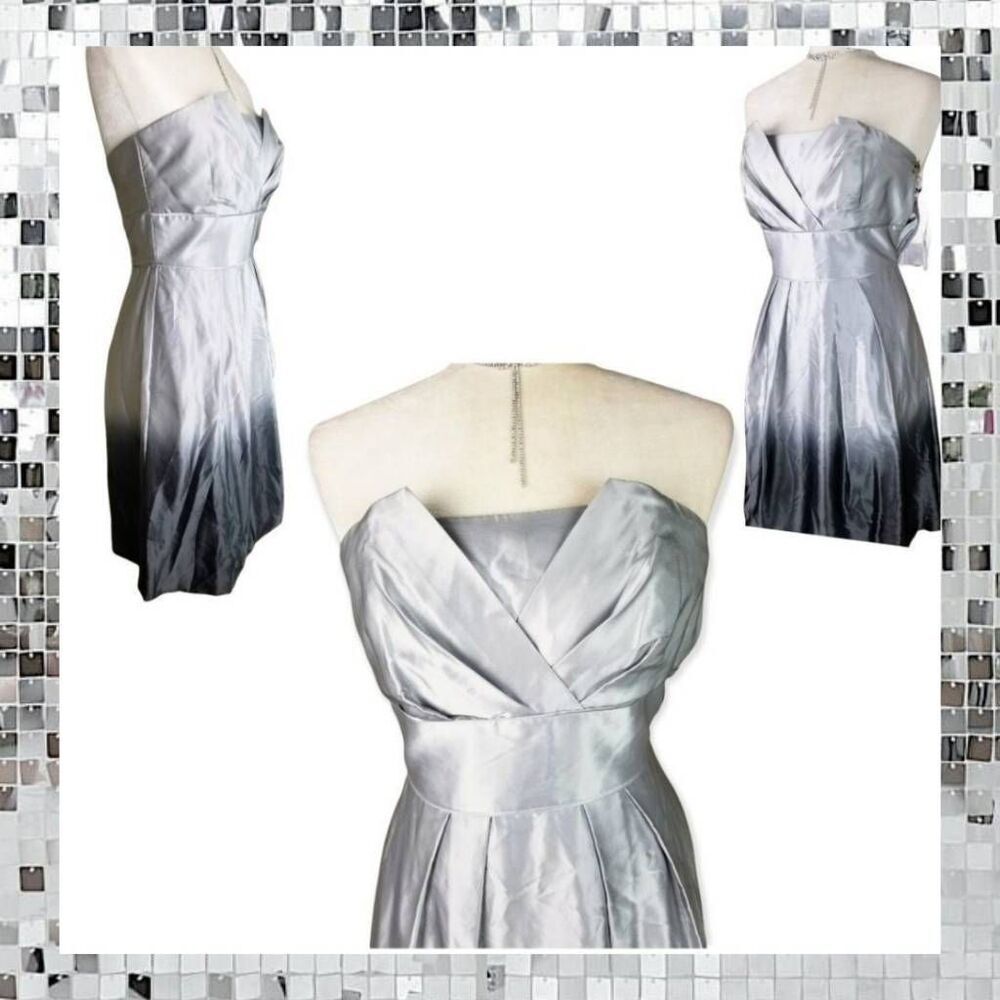 Formal Strapless Silver & Black Ombre Cocktail Silk Prom Dance Evening Dress